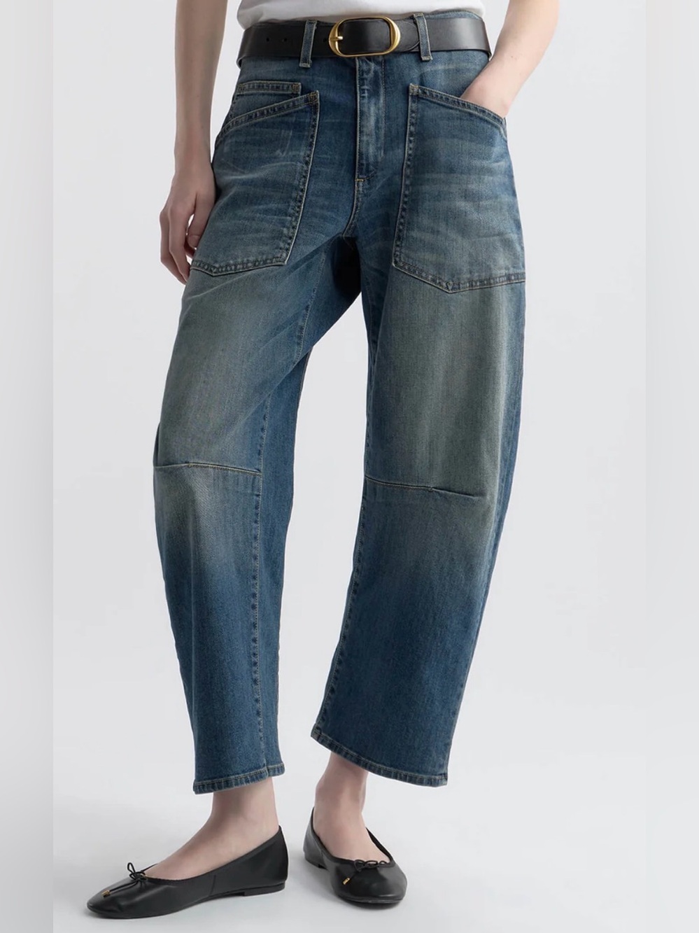 Nili Lotan Shon Jean Mid-Rise Stretch Bow-Leg Denim Classic Wash Sz 27